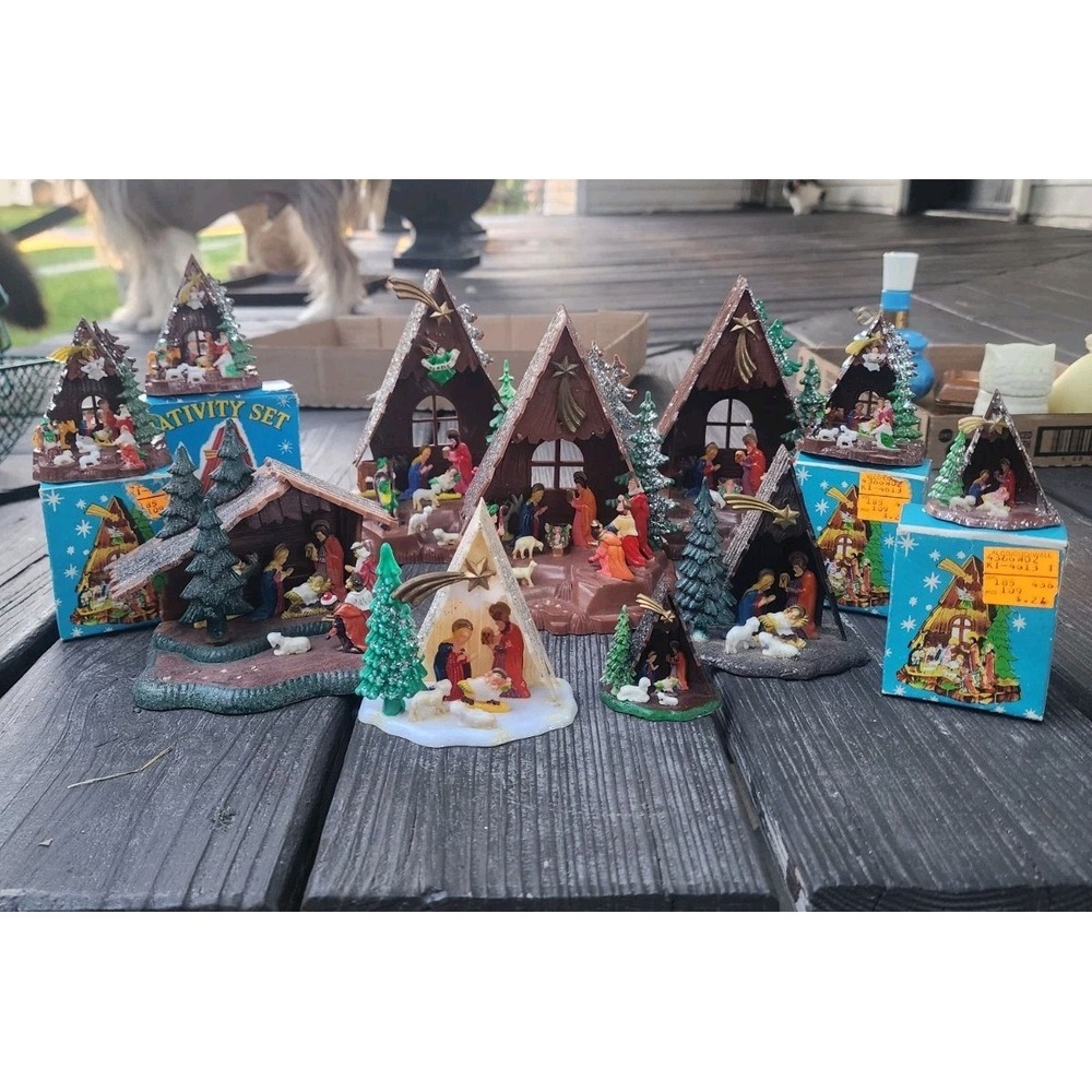Vintage Lot Of 11 Shiny Brite MCM Plastic Nativity Scenes Creches, Mixed Sizes